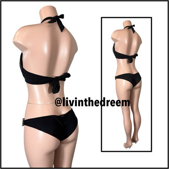 Beach Bunny Black Panthera Crystal Accents and Scrunch Bottom XL/M Set $300 - Picture 7 of 14